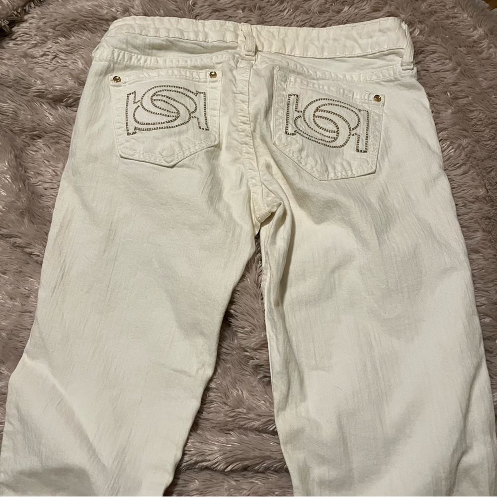 BeBe white straight leg jeans embellished pockets